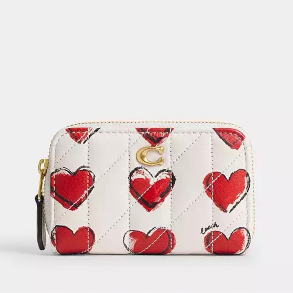 Coach Heart Patterned Red and White Wallet
